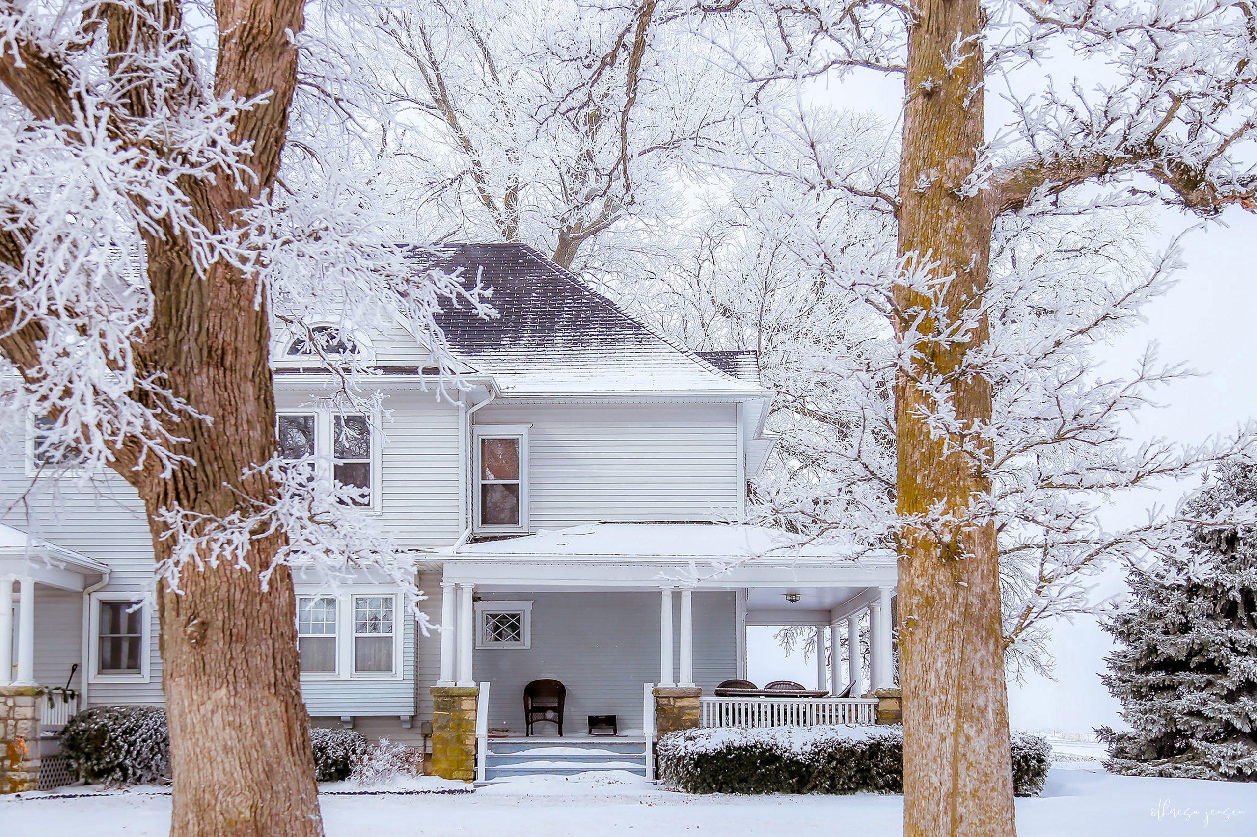 white-country-house-with-hoarfrost-on-trees